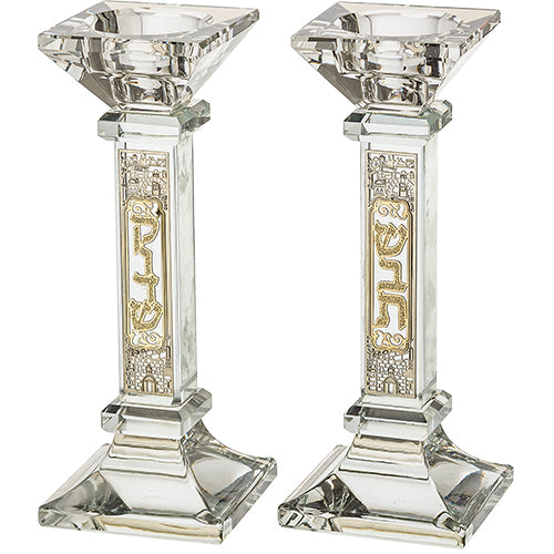 Crystal Candlesticks 16.5 cm with Metal Plaque