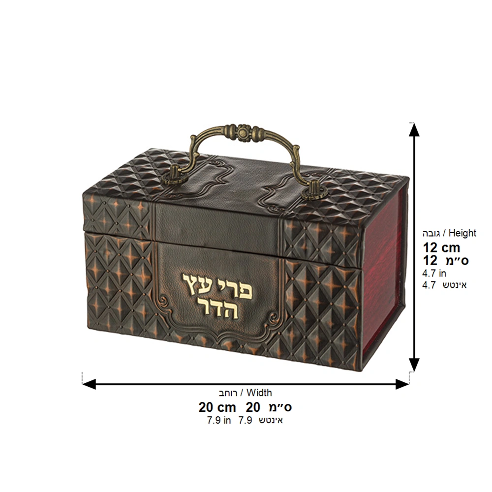 Leatherette Etrog Box with Handle & Lock 13*19*11 cm - Brown