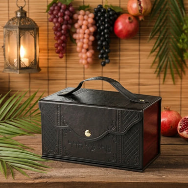 Leatherette Etrog Box Metal Plaque, Handle & Lock 13*19*11 cm - Brown