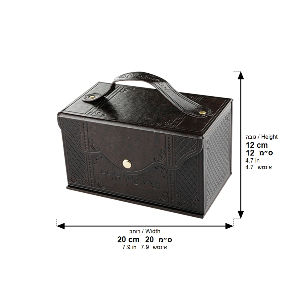 Leatherette Etrog Box Metal Plaque, Handle & Lock 13*19*11 cm - Brown