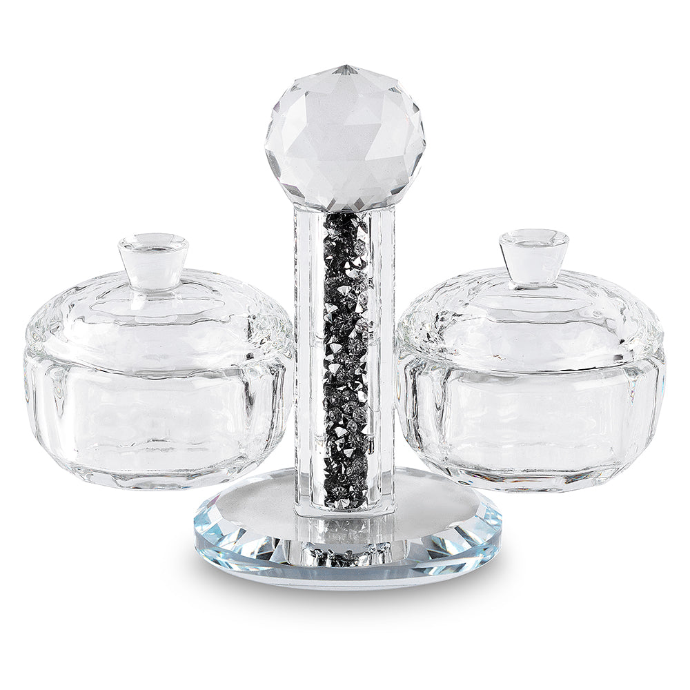 Crystal Salt & Pepper Holders 10*12 cm with Glass Chips - Silver