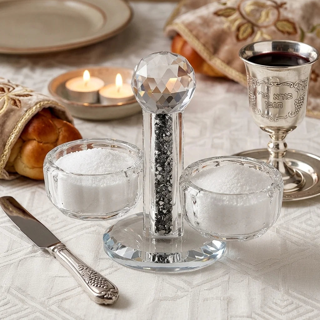 Crystal Salt & Pepper Holders 10*12 cm with Glass Chips - Silver