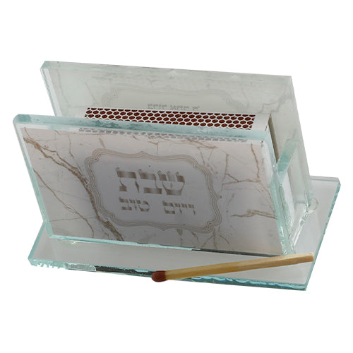 Glass Matches Holder 6.5*4 cm with Print - Marble Design