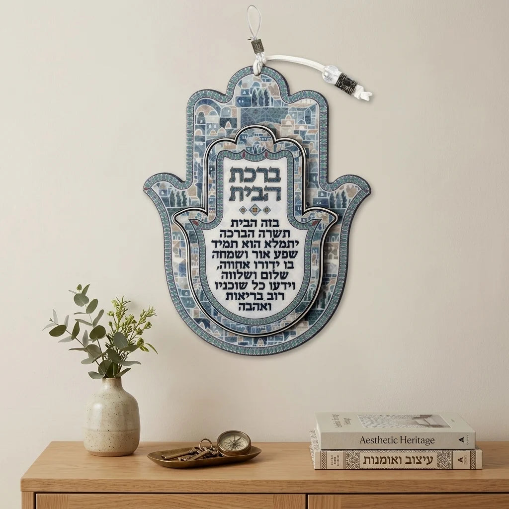 Hamsa with Epoxy 18.5 cm- Blue Hebrew Home Blessing