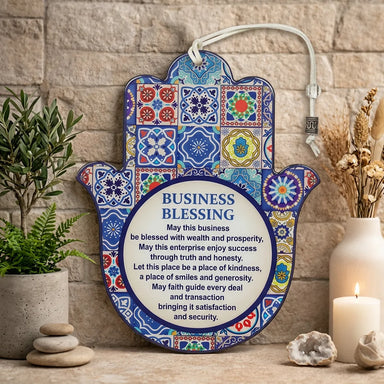 Hamsa with Epoxy 18.5 cm- Blue English Bussines Blessing