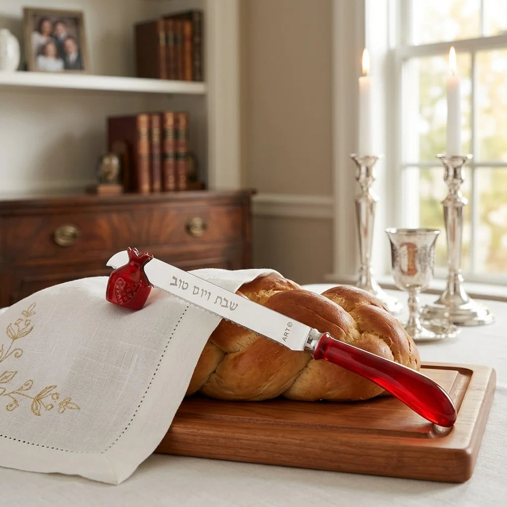 Aluminum Shabbat Knife 30 cm, with Pomegranate Stand - Maroon