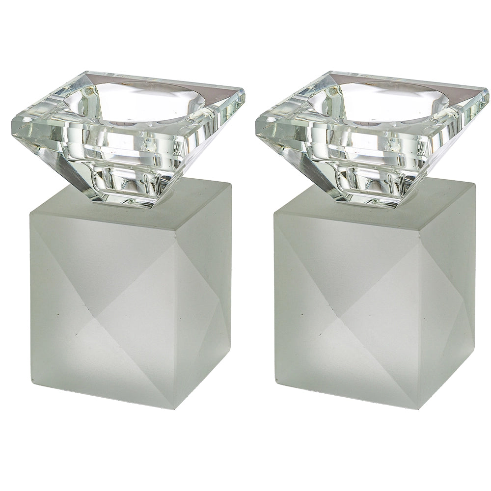 Pair of Crystal Elegant Candlesticks 9 cm - Matte