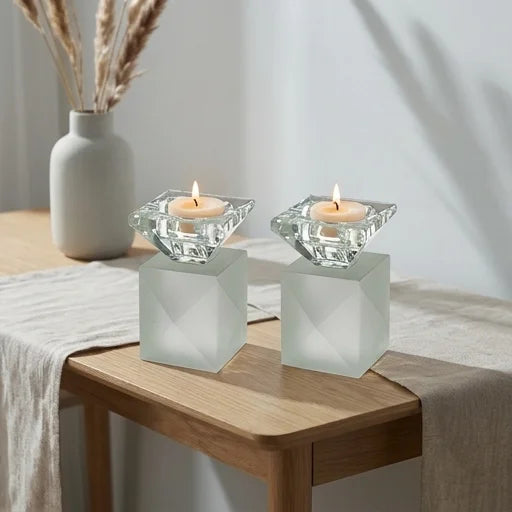 Pair of Crystal Elegant Candlesticks 9 cm - Matte