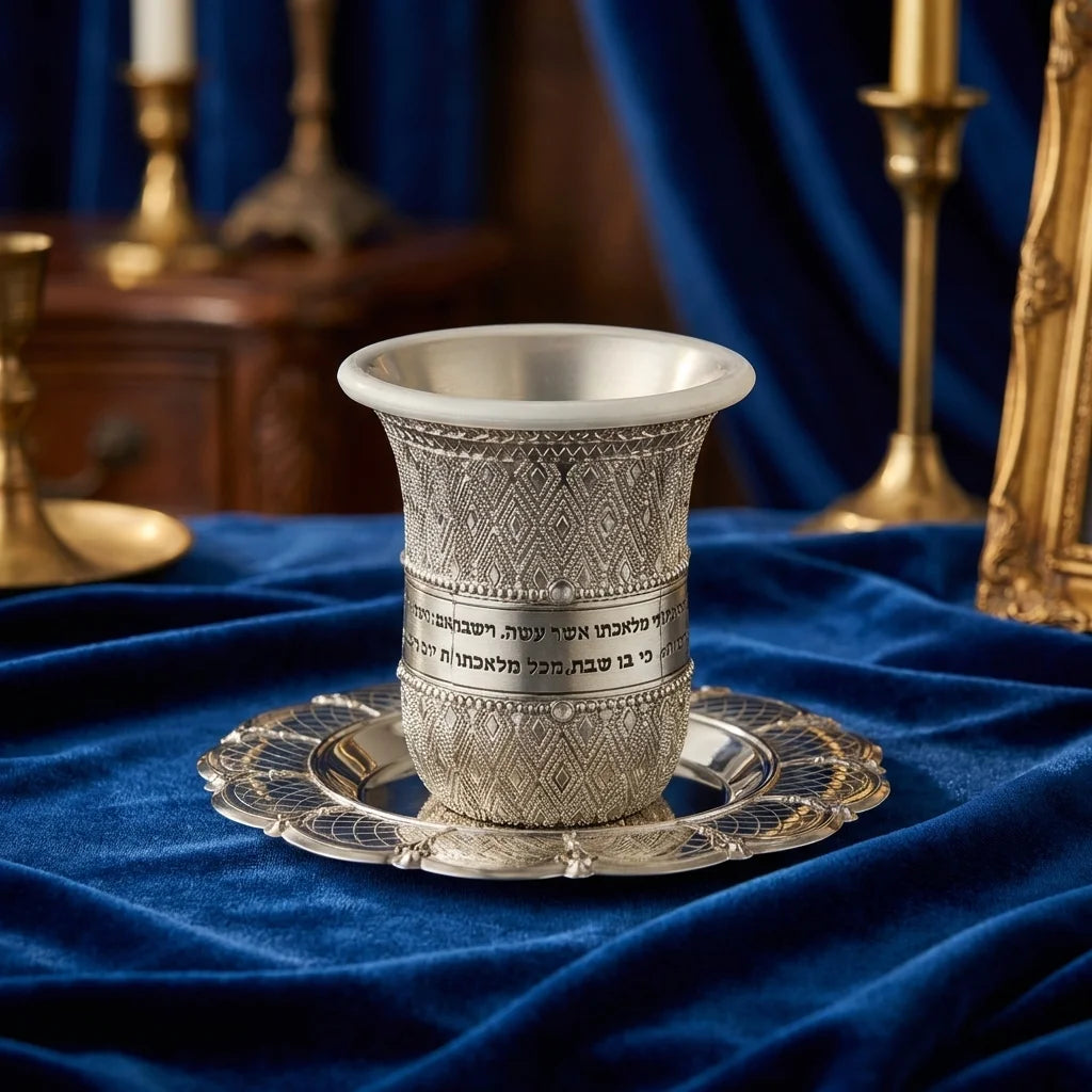 Nickel Kiddush Cup Filigree 8.5 cm- with Checkered Design Contain 120ml // 4.06oz