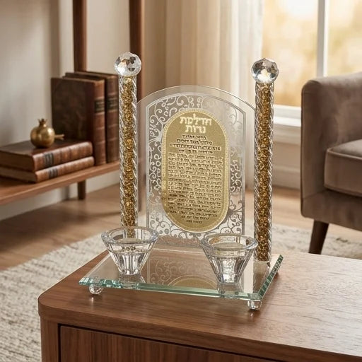 Crystal Candlesticks with Plaque 24 cm