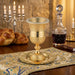 Gln Kiddush Cup 15 cm with Saucer Filigree with Checkered Design Contain 100ml // 3.4oz - Gold