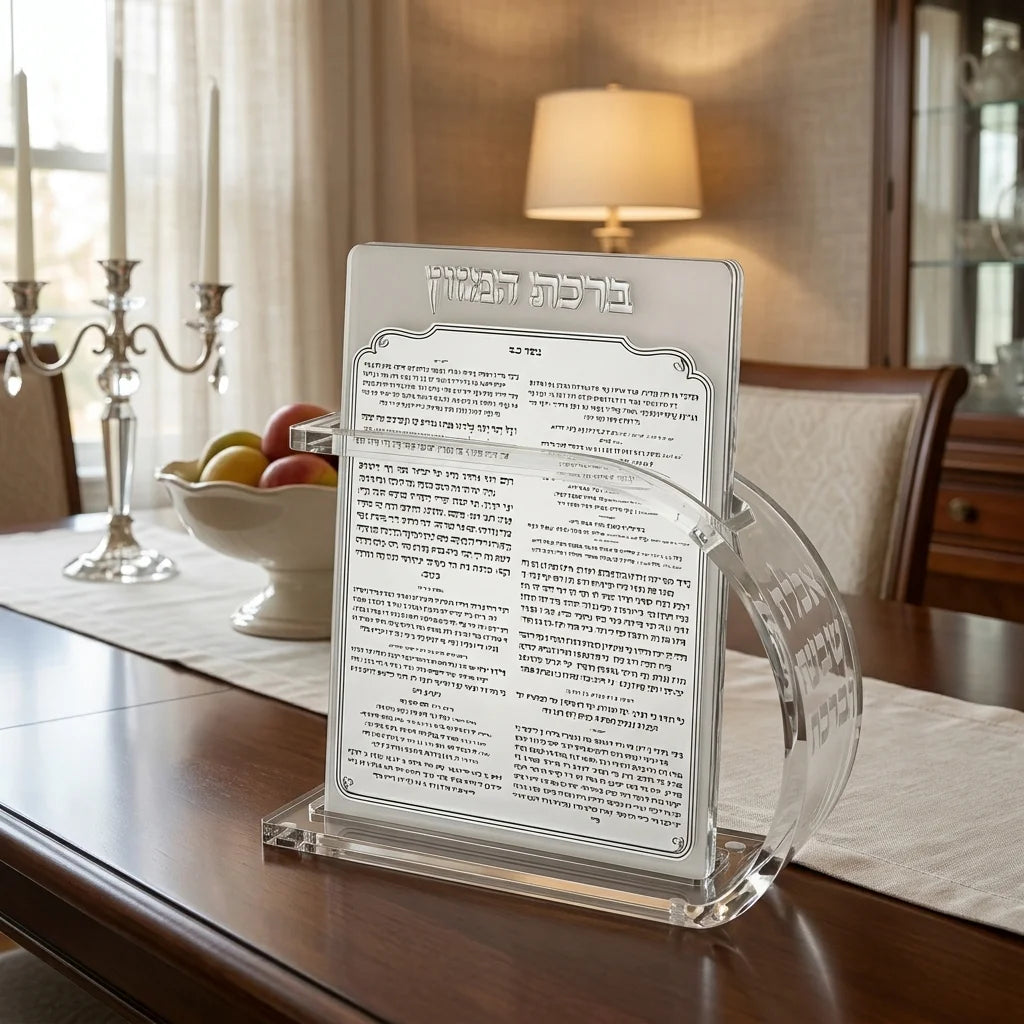 Lucite Benchers Display 18x25 cm with 6 Blessings - Sephardic