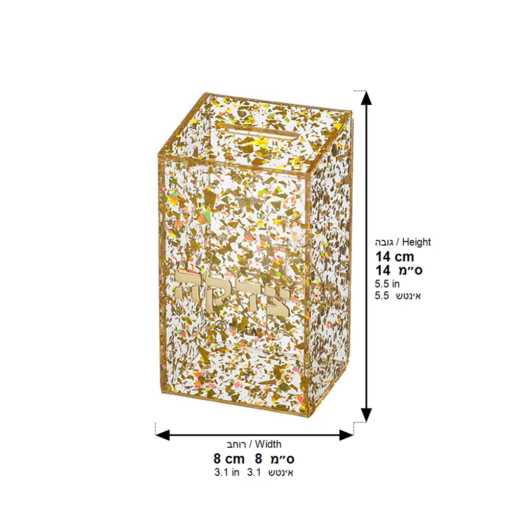 Lucite Tzedakah Box 14.5*8 cm - Gold