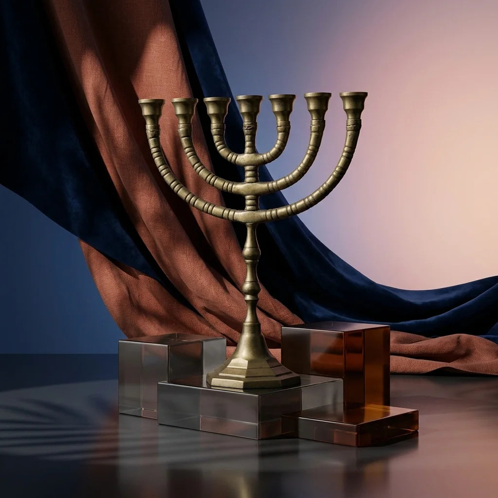 Aluminum 7 Branch Menorah 30 cm- Brass Finish - Golden