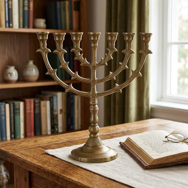 Aluminum 7 Branch Menorah 25 cm- Brass Finish - Golden