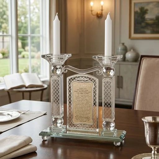 Crystal Candlesticks with Plaque 21 cm