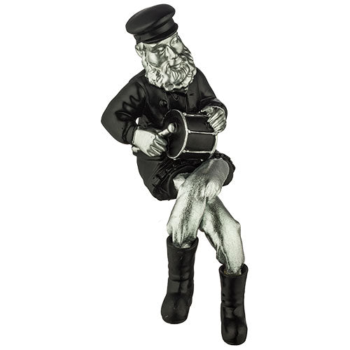 Polymer Sitting Hassidic Figurine with Black Cloth Legs 25 cm - Drum Player - Silver