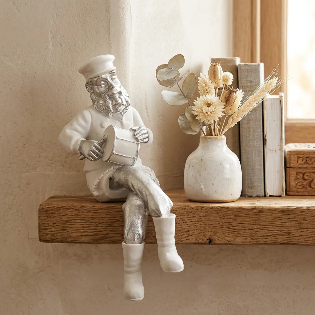 Polymer Sitting Hassidic Figurine with Black Cloth Legs 25 cm - Drum Player