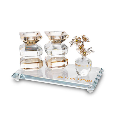 Set of Crystal Elegant Candlesticks, tray and tree