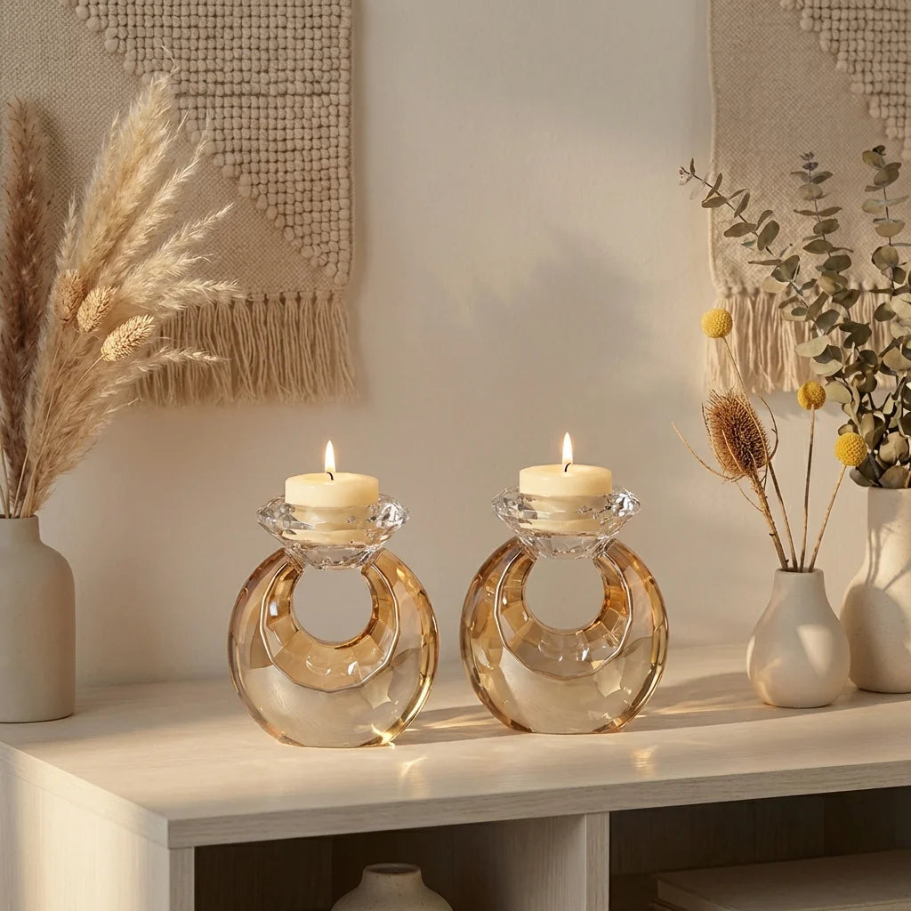 Pair of Crystal Elegant Candlesticks 10 cm