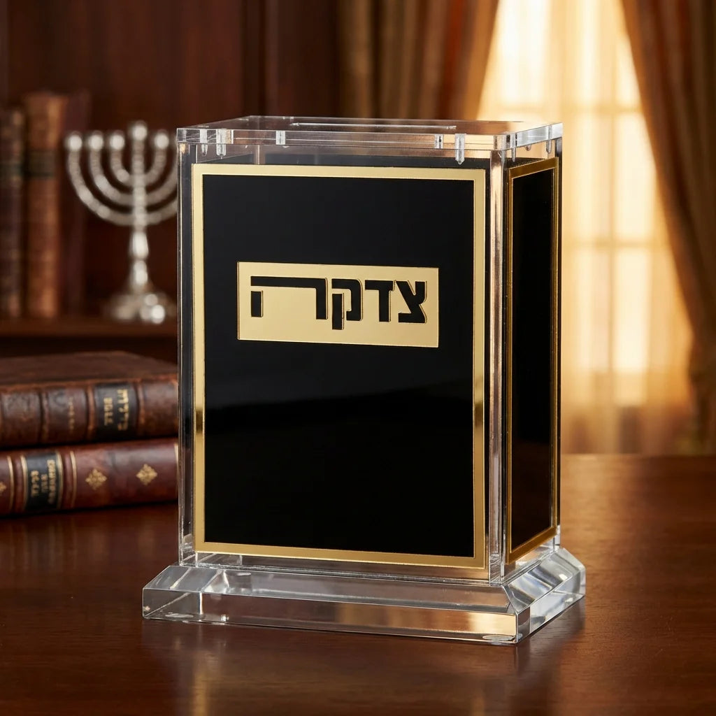 Lucite Tzedakah Box 13cm - Gold, Black