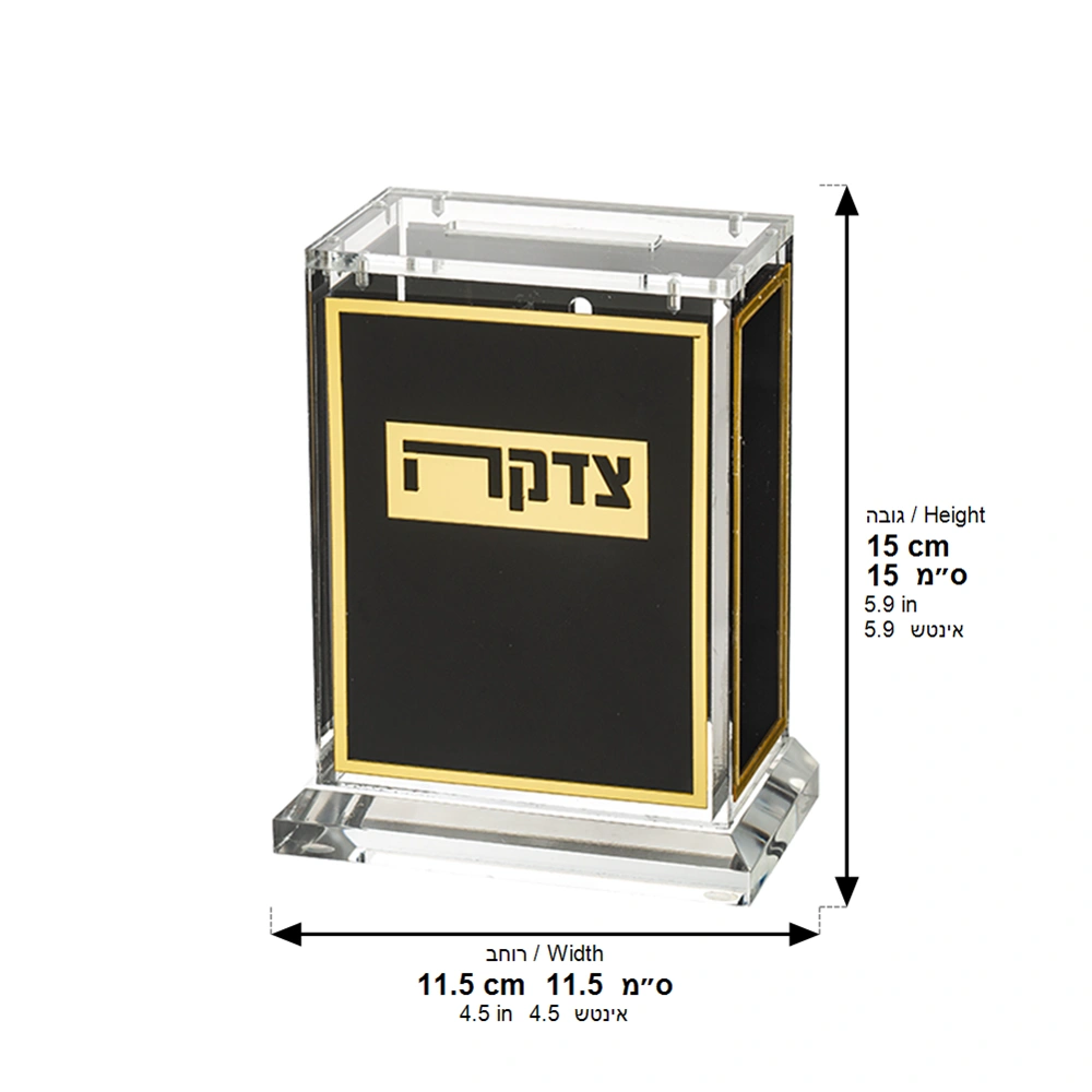 Lucite Tzedakah Box 13cm - Gold, Black