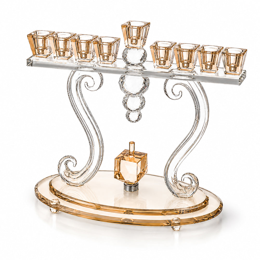 Crystal Menorah 27x27 cm with Metal Plaque and Stones