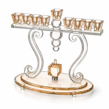 Crystal Menorah 27x27 cm with Metal Plaque and Stones