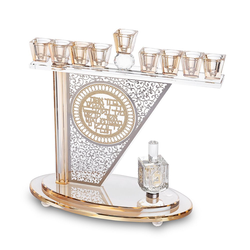 Crystal Menorah 28x27 cm with Metal Plaque and Stones