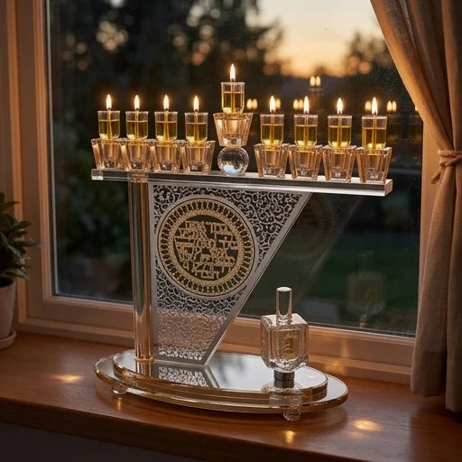 Crystal Menorah 28x27 cm with Metal Plaque and Stones