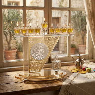 Crystal Menorah 28x27 cm with Metal Plaque and Stones
