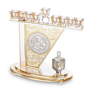 Crystal Menorah 28x27 cm with Metal Plaque and Stones