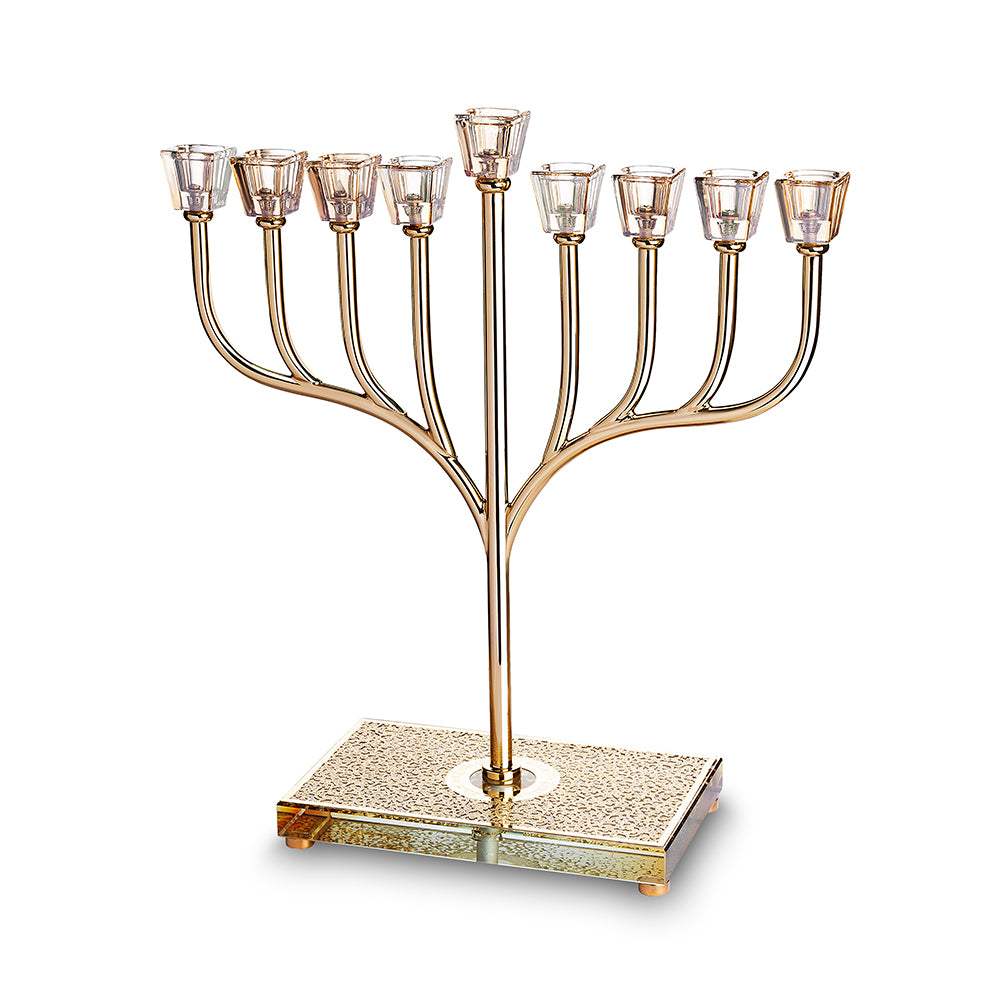 Metal Menorah with Crystal base and Plaque 37cm