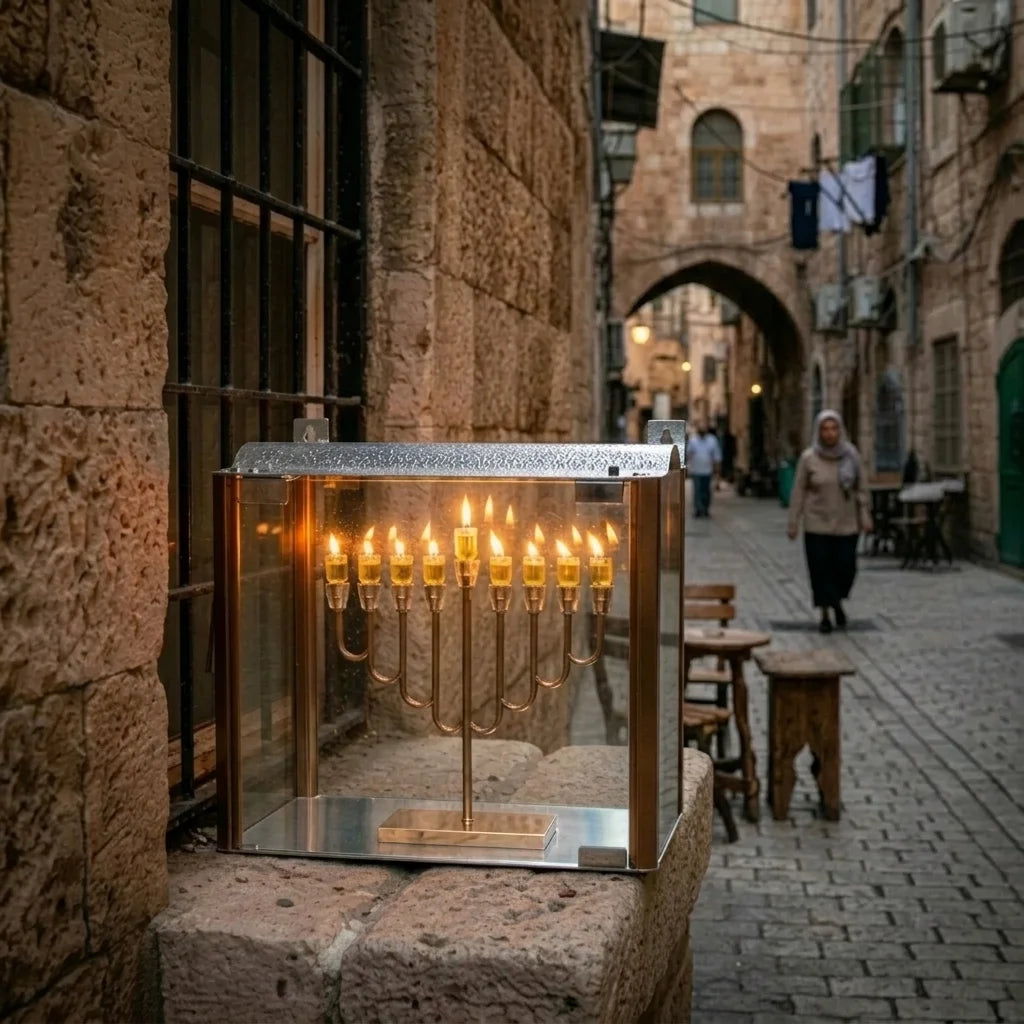 Aluminium and Glass Menorah Box 42x40x21 cm - Copper Profiles