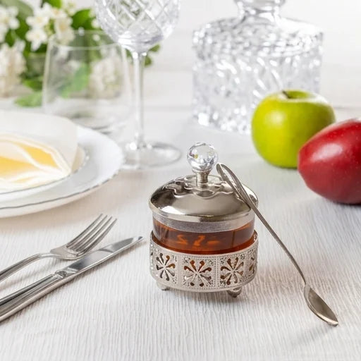 Silvered Filigree Honey Dish, 10cm