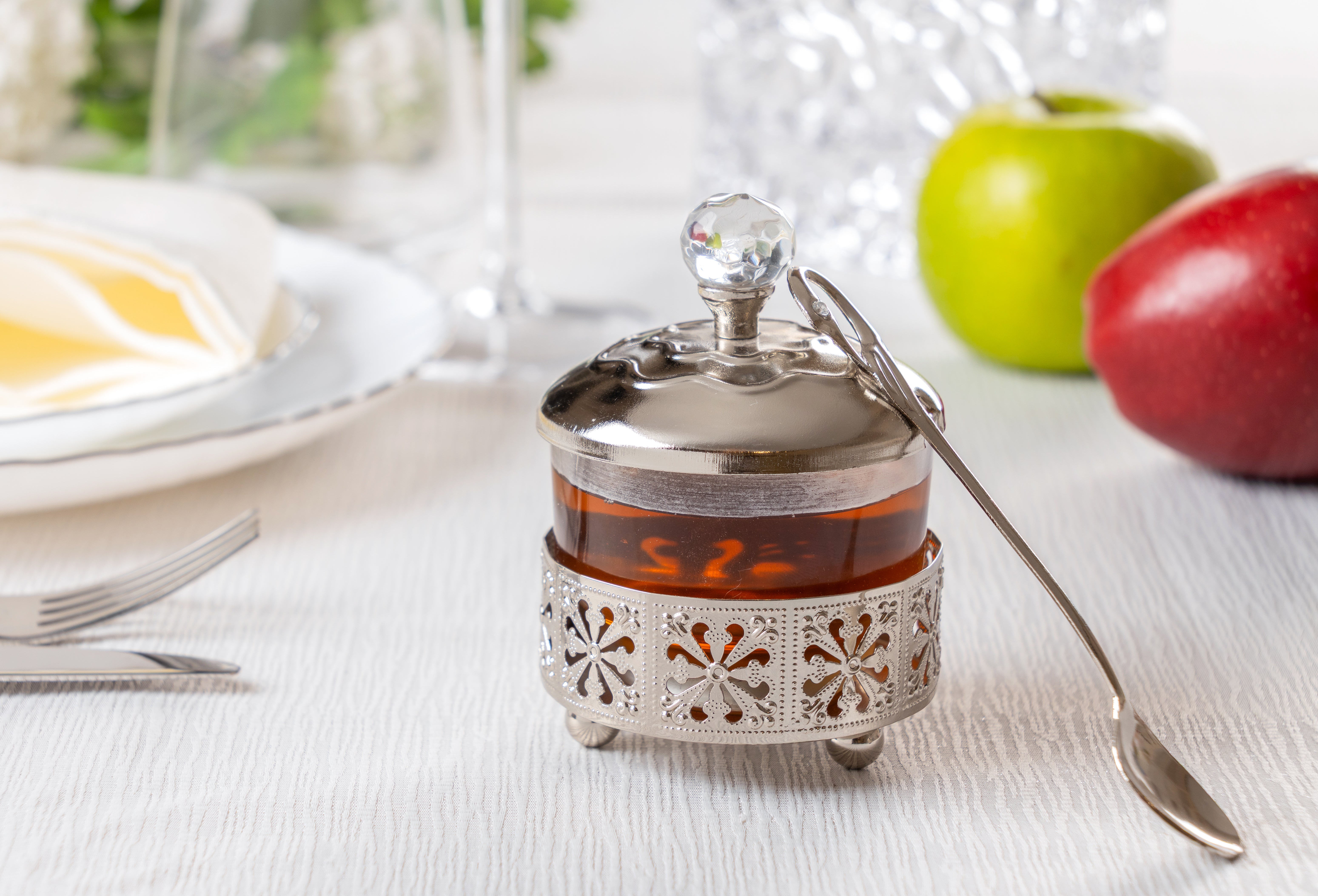 Silvered Filigree Honey Dish, 10cm