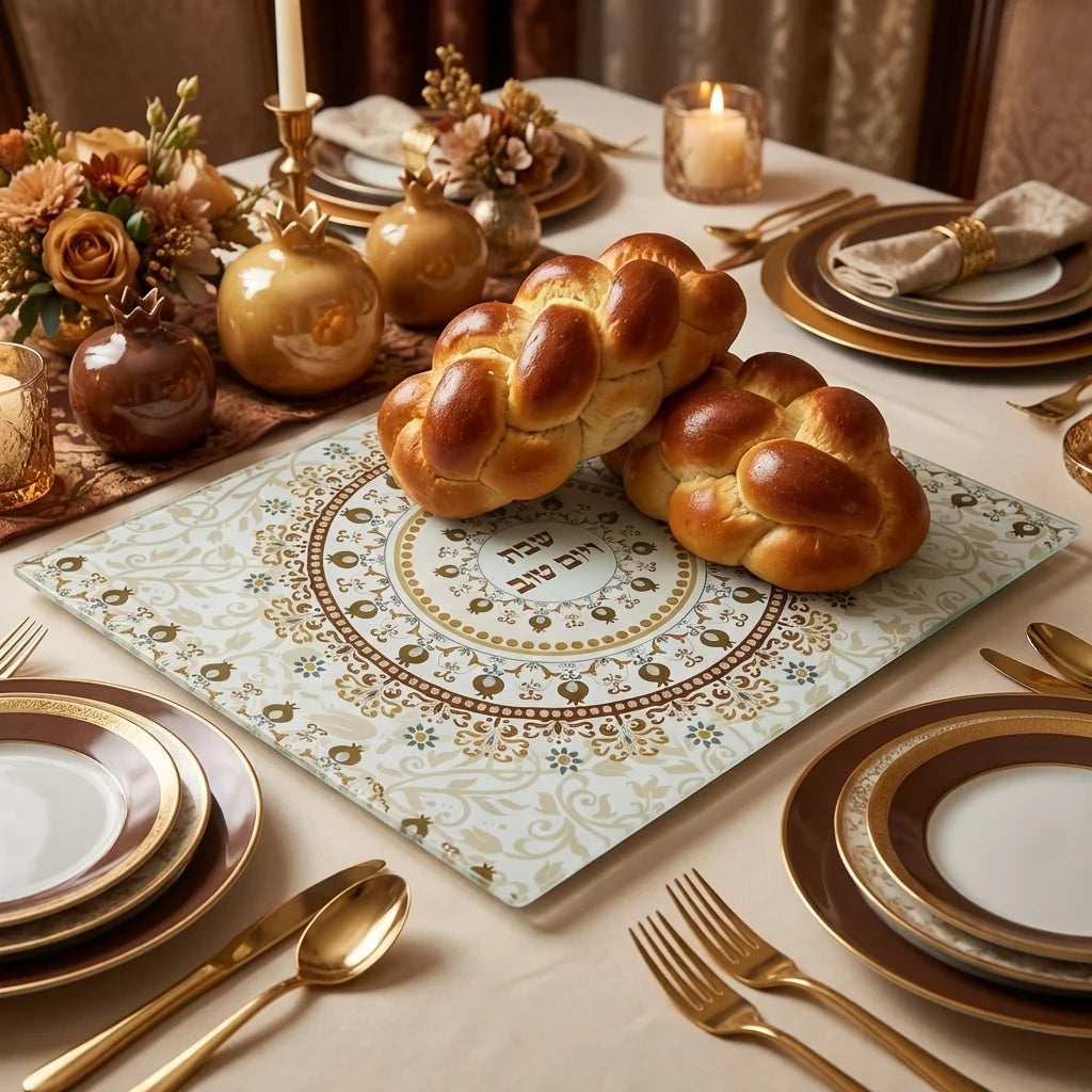 Reinforced Thick Glass Challah Tray 25x37 cm - Brown