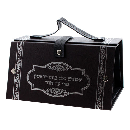 Faux Leather Etrog Box 11x19x13 cm- with Silver Print
