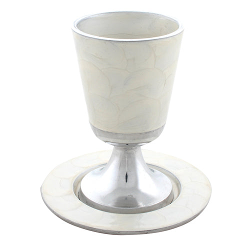 Elegant Aluminium Kiddush Cup with Saucer- White