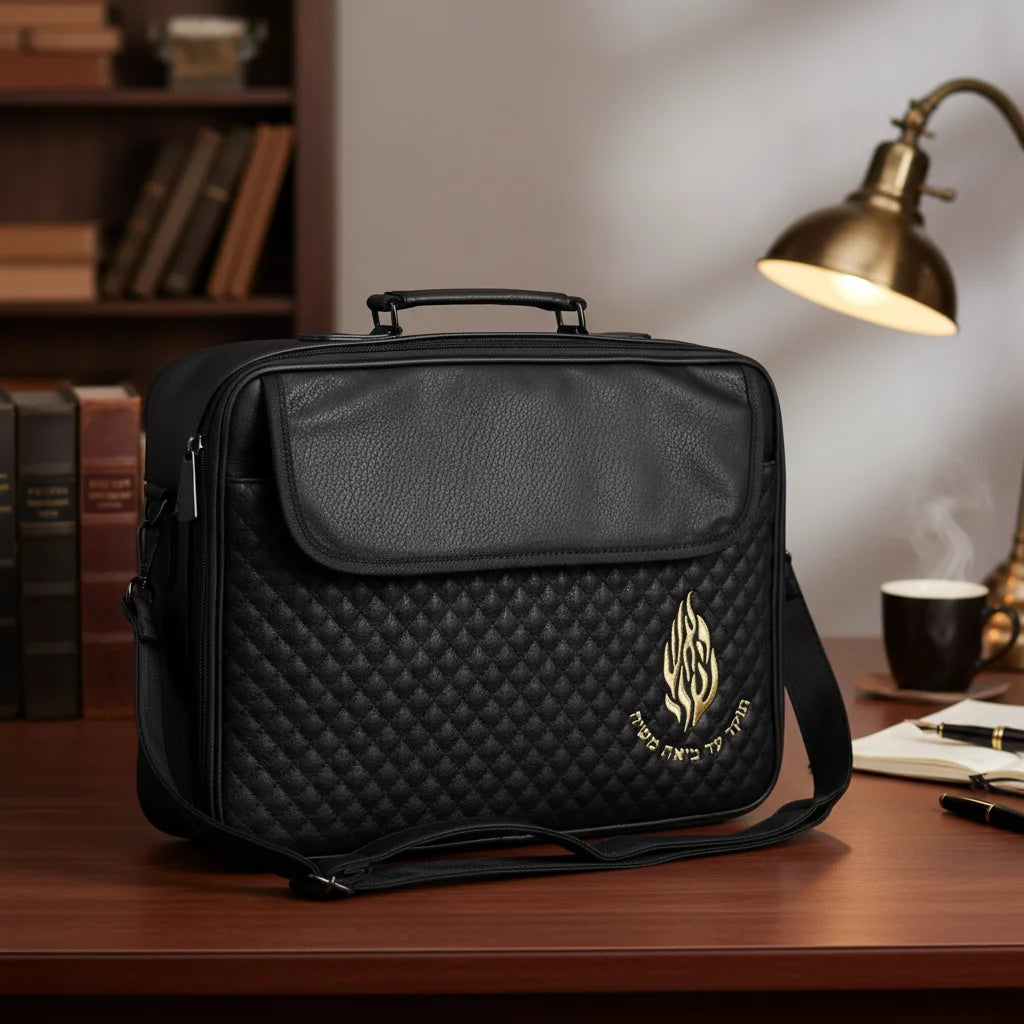 Leatherette Talit 43*36 cm with Handle- Black with Embossed Letters