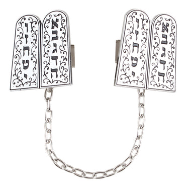 Nickel Tallit Clip "Luchot Habrit "" with Chain