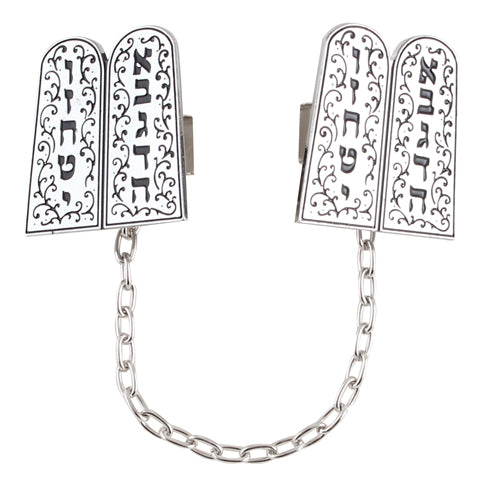 Nickel Tallit Clip "Luchot Habrit "" with Chain
