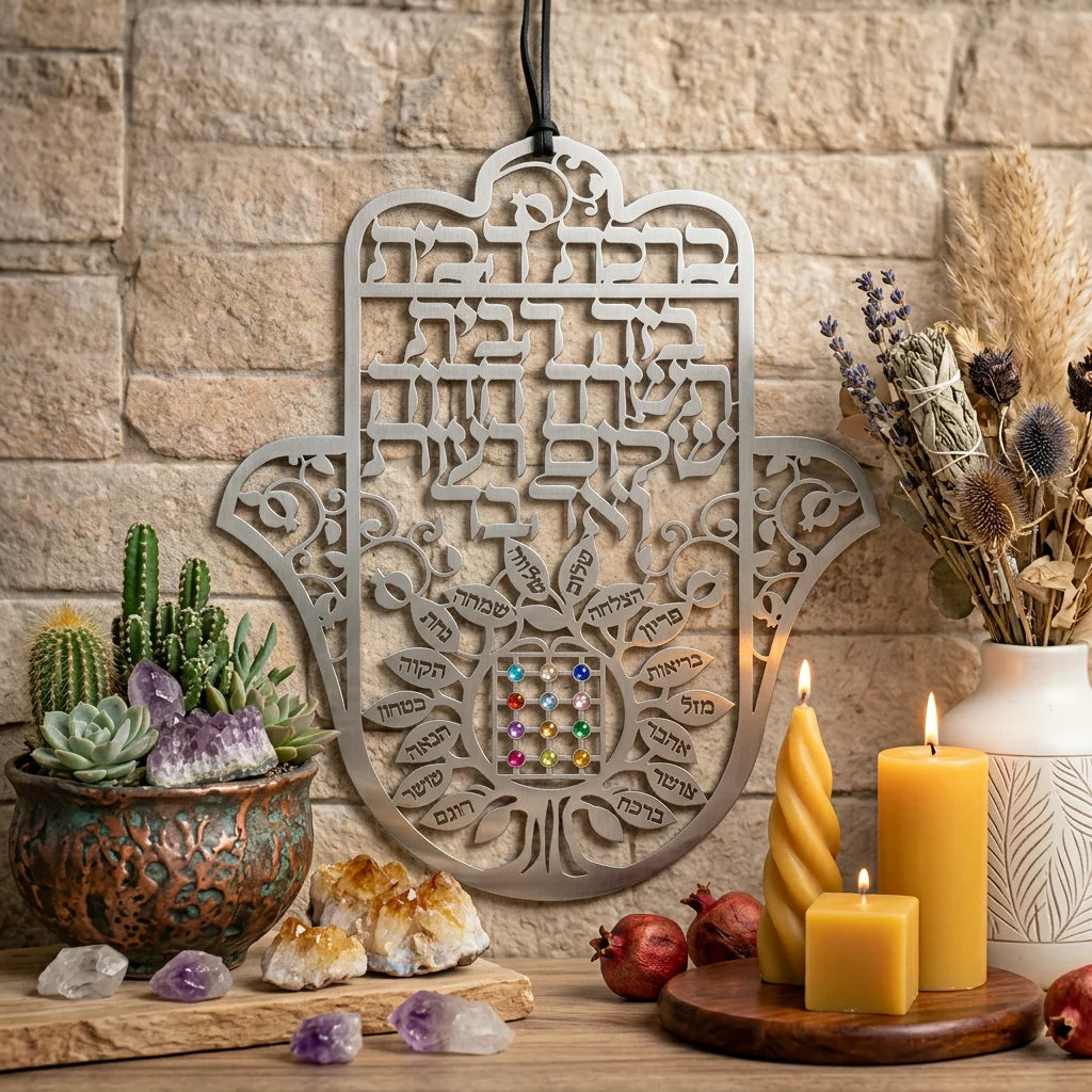 Metal Laser Cut Hamsa 32 cm Hebrew Home Blessing- Tree of Blessings