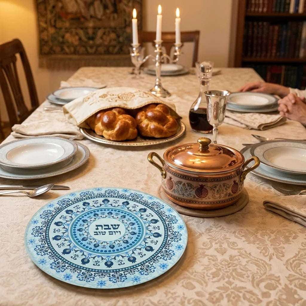 Reinforced Thick Glass Trivet 19 cm- Printed Blue Ornaments