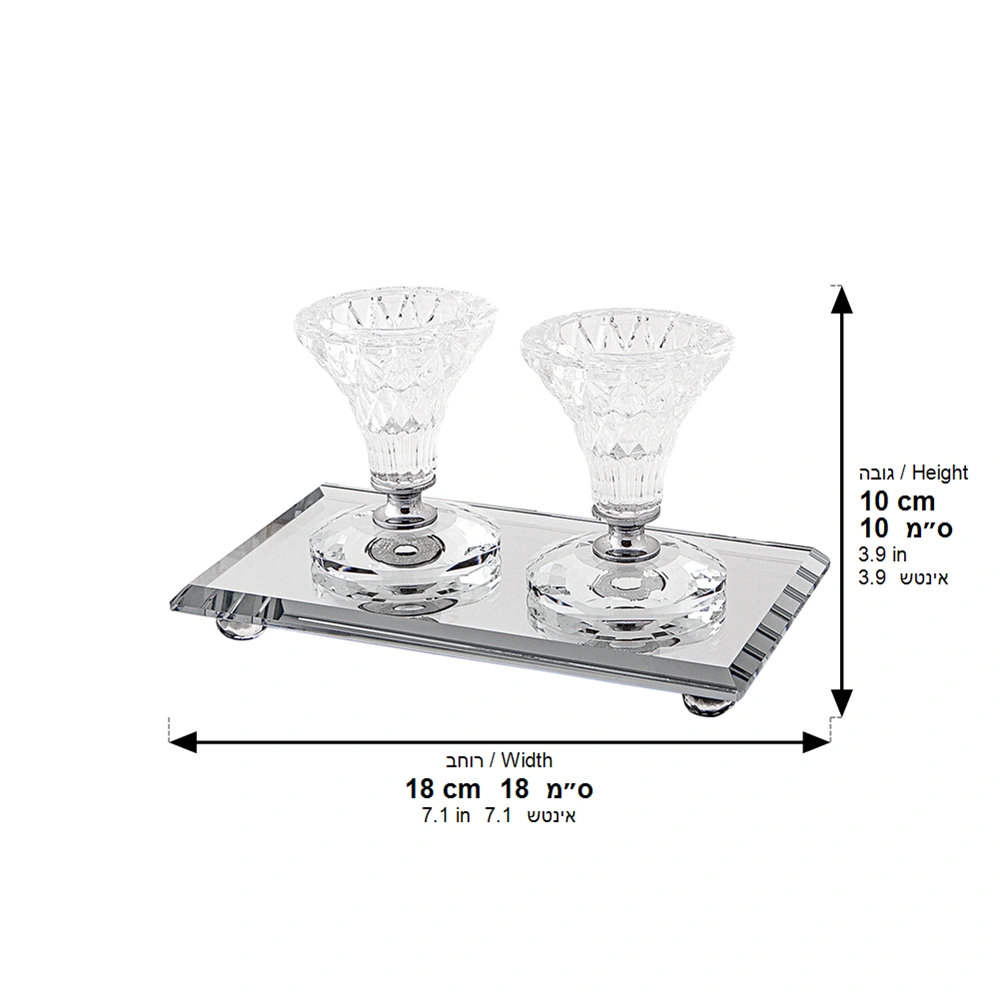 Pair Elegant Crystal Candlesticks 8cm with Elegant Tray 18x10 cm