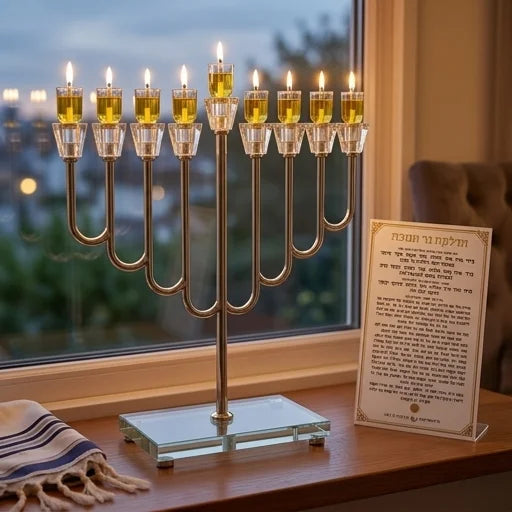 Metal Menorah with Crystal base 42cm