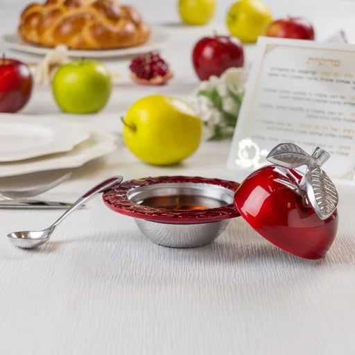 Aluminum Apple Honey Dish with Spoon 9x12 cm