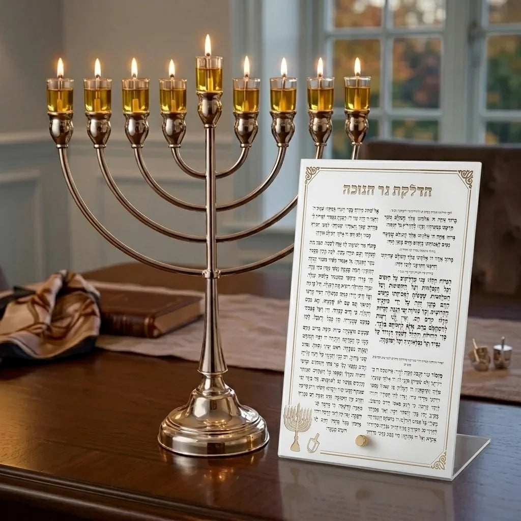 Lucit Blessings 21 cm- Hanukah Candle Lighting, White with Gold