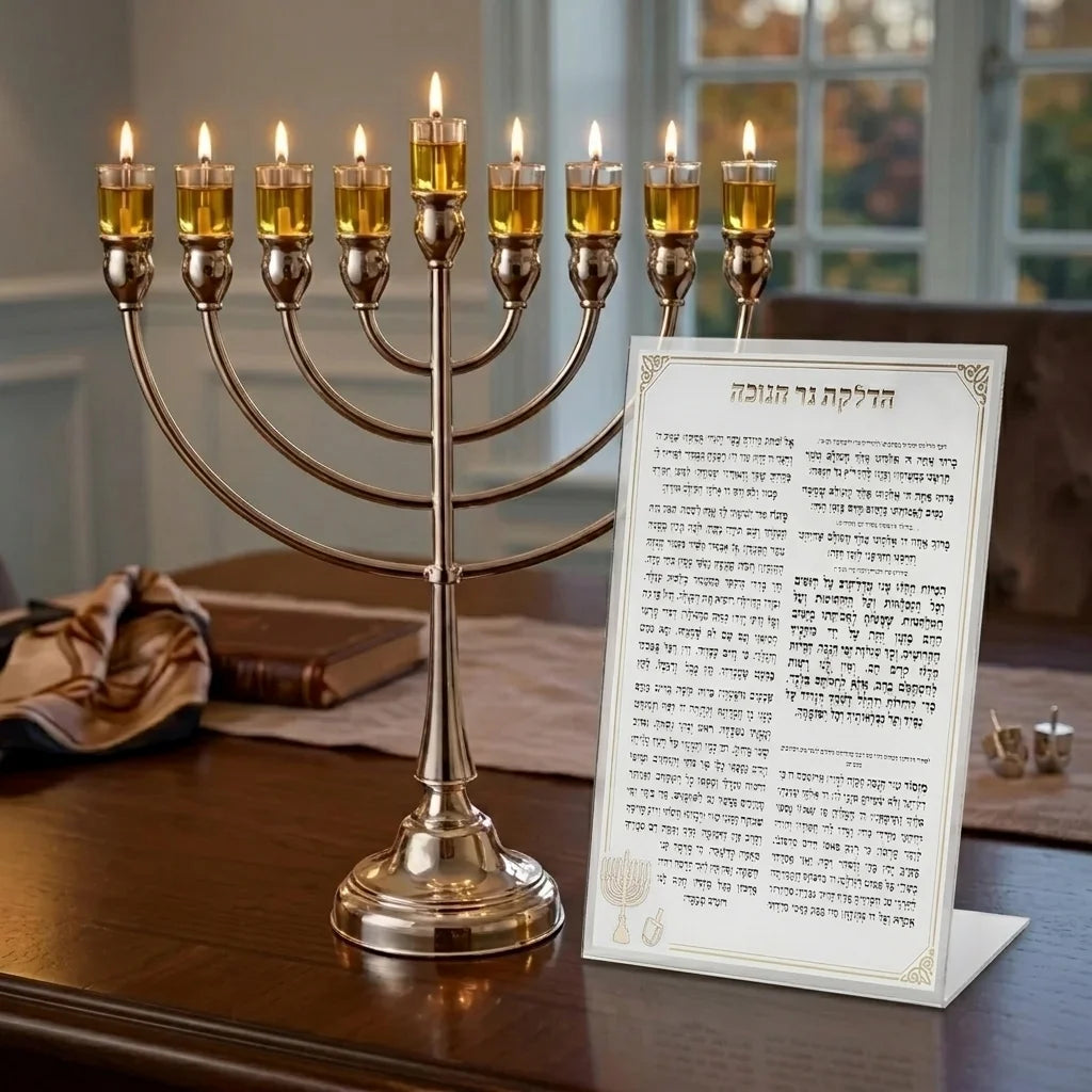 Lucit Blessings 22 cm- Hanukah Candle Lighting, White with Gold