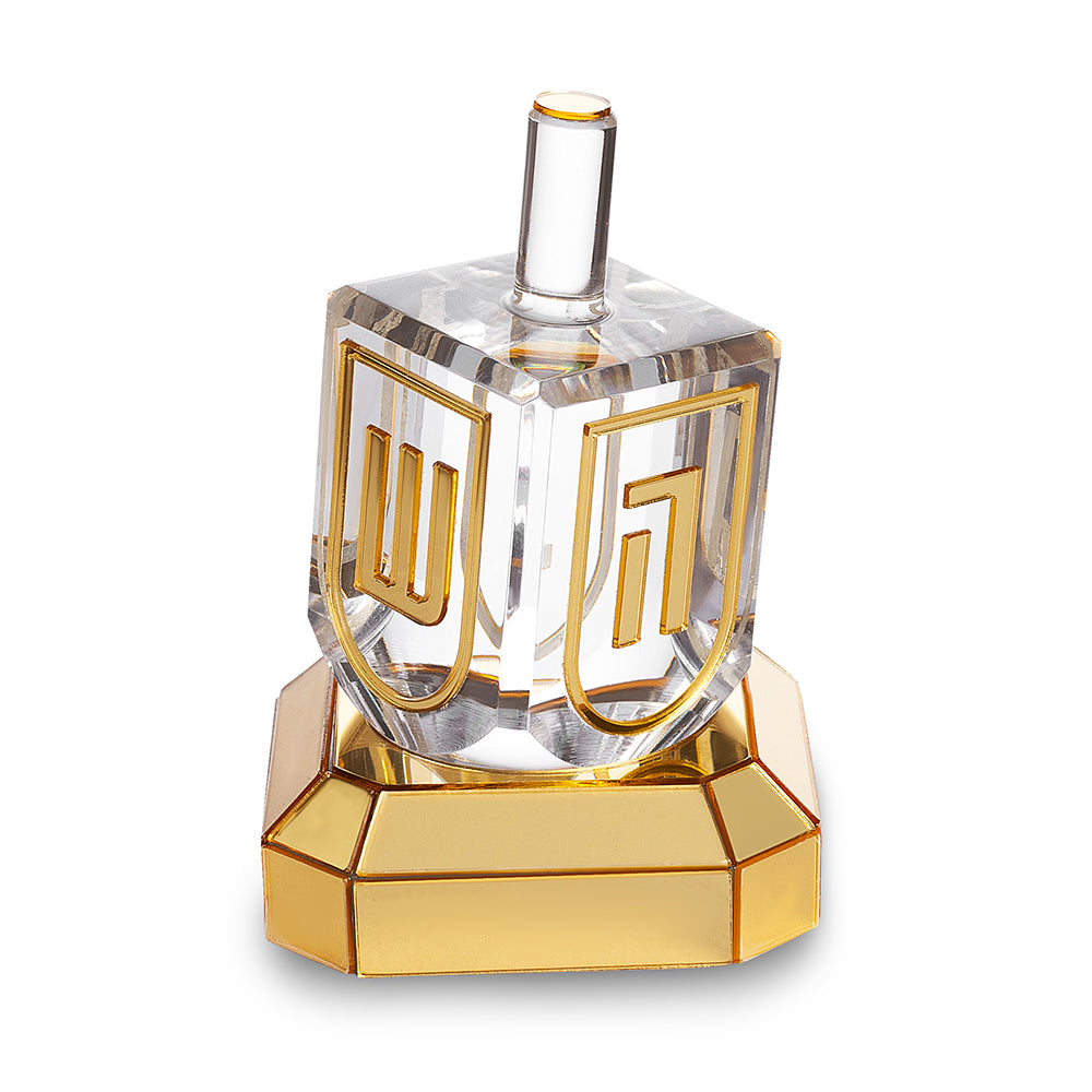 Acrylic Dreidel with base "N.g.h.sham" 6 cm Gold Color